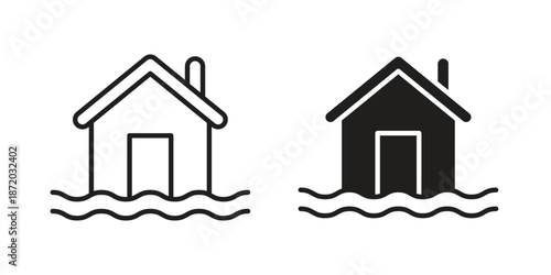 Flooded house icons. Vector graphic. Editable vector stroke. EPS 10.