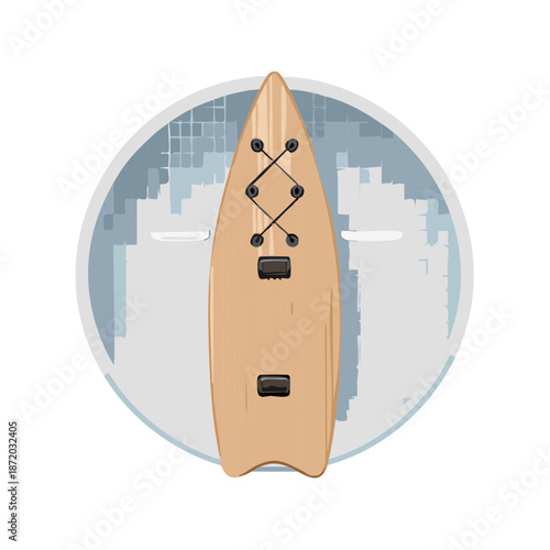 Wooden Surfboard Illustration on Abstract Background for Beach Lifestyle Imagery and Surf Culture Design Projects