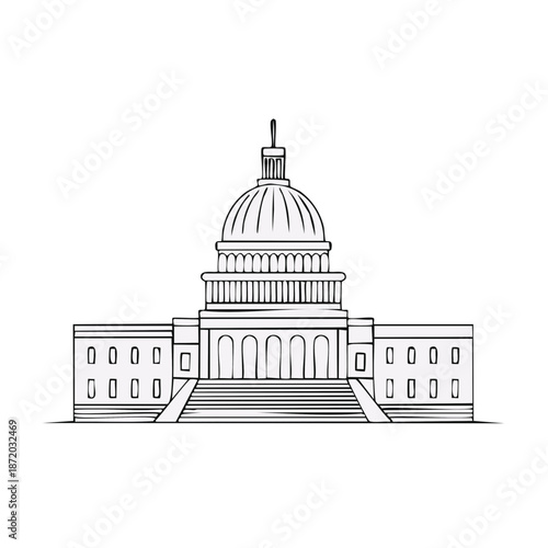 United States Capitol Building Line Art Architectural Landmark Isolated