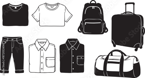 Travel clothing and luggage illustration set
