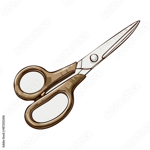 Illustration of Sewing Scissors with Brown Handles for Crafting and Cutting