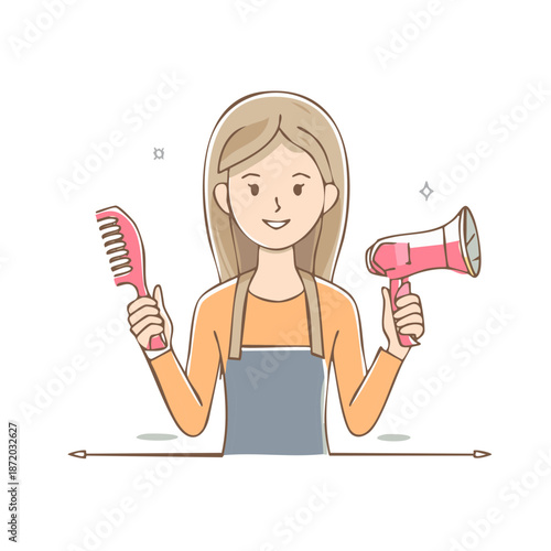 Hairdresser with Comb and Hair Dryer Illustration for Hairstyling Service Promotion