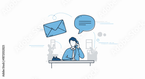 A minimalist illustration depicting customer service representative handling inquiries via