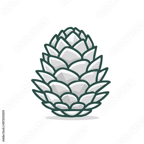 Simple Gray Pinecone Illustration; Realistic Evergreen Tree Seed, Botanical Art