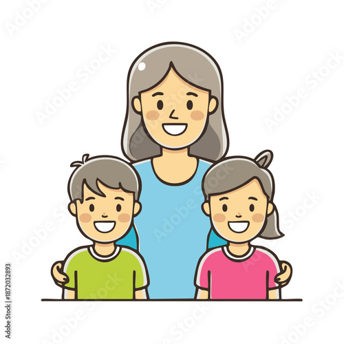 Happy family portrait featuring a mother with her son and daughter smiling cheerfully