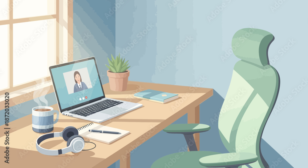 custom made wallpaper toronto digitalA serene home office setup with a video call in progress creating a comfortable and productive