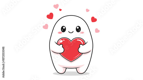 Cute cartoon character holding heart