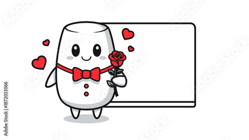 cute cartoon marshmallow with rose and hearts