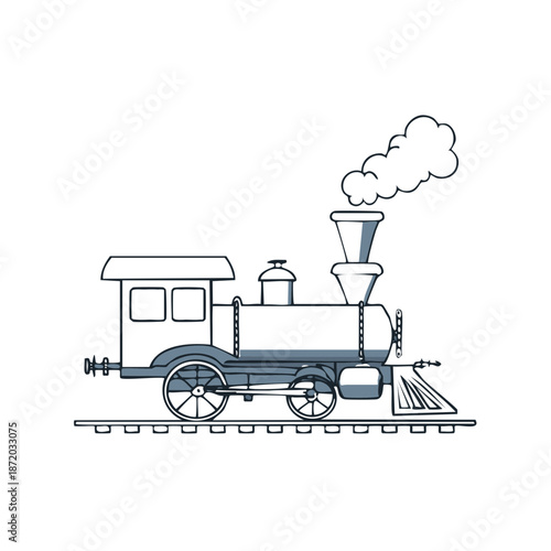 Steam Train Illustration with Tracks and Smoke Silhouette Design