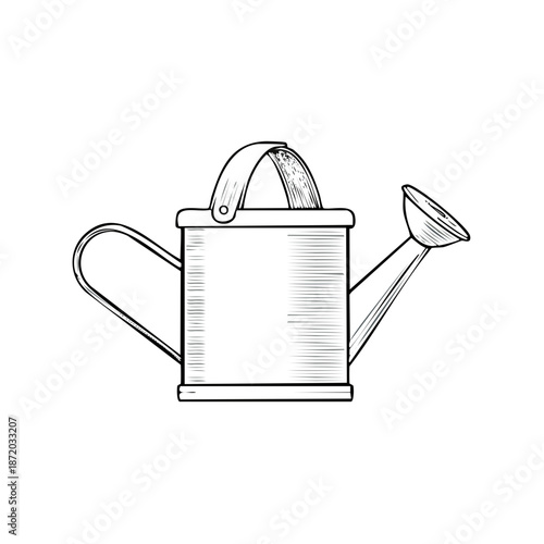 Watering can hand drawn illustration of gardening tool for plants in garden or flowerbed