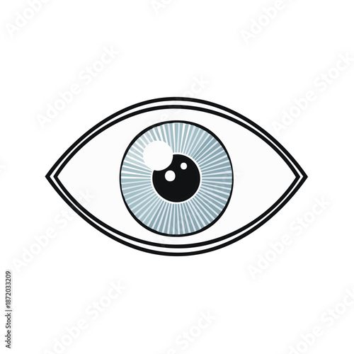 Stylized Eye Icon: Human vision, eyesight concept illustration, graphic design with lash for medical or science themes, light blue iris