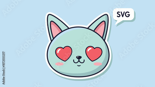 Cute cat face with heart eyes, svg sticker