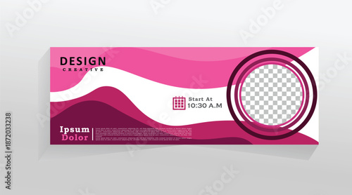 Wave shape vector banner template for social media and web, horizontal banner for cover, promotion banner tempalate for digital product, space for image, abstract purple colour web banner. eps 10