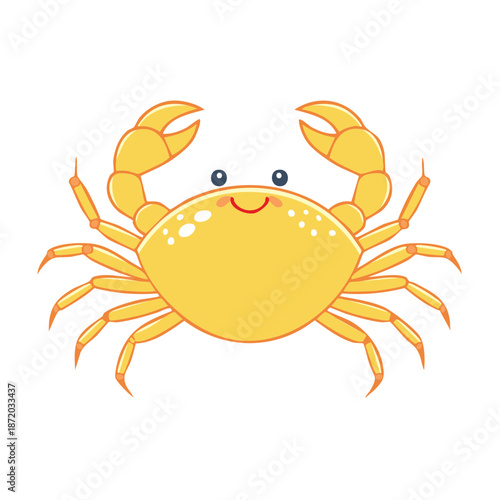 Cheerful Yellow Crab Cartoon Character Illustration with Happy Expression and Cute Pincers