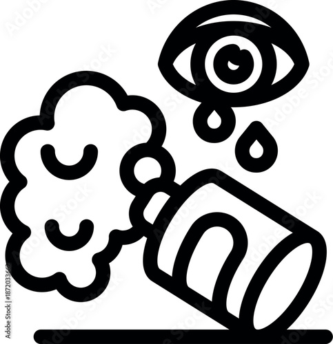 Tear gas canister emitting smoke, causing eye irritation and tearing