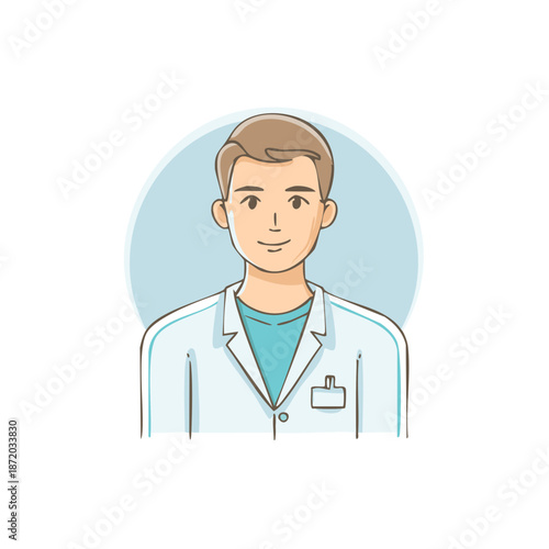 Friendly Doctor Portrait Professional Healthcare Medical Practitioner Smiling, Cartoon Style Illustration