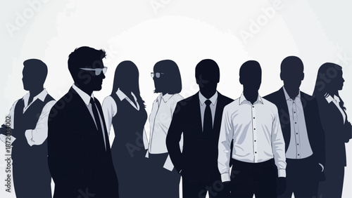 Diverse Business Team Silhouettes Standing Together Professionally.