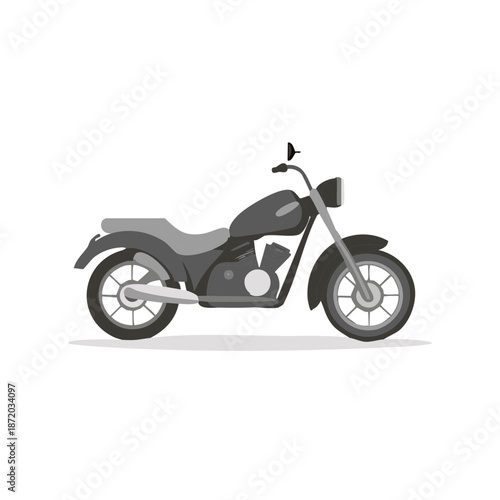 Dark gray motorcycle illustration against white background. Sporty and stylish vehicle with powerful engine, suitable for adventure rides