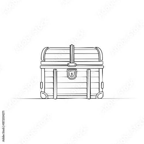 Illustration of an Antique Wooden Treasure Chest Featuring a Metal Latch, Perfect for Fantasy and Adventure Games or Piratical themes