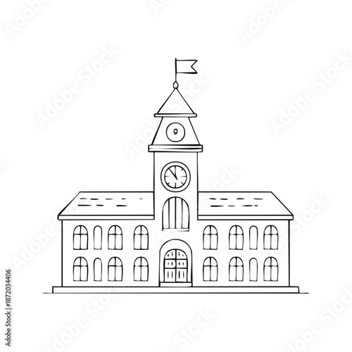 Hand Drawn Clock Tower Building Sketch Simple Courthouse Illustration Architecture