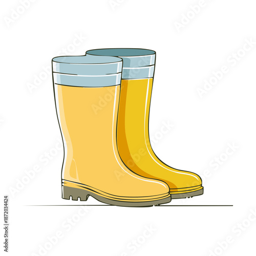 Pair of vibrant yellow rubber rain boots illustrated in vector art style ready for wet weather adventures