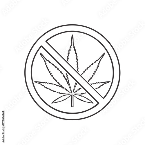 Prohibited Cannabis Leaf Icon Outline Symbol Indicating No Marijuana and Legal Restrictions