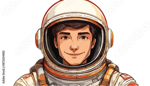 Cartoon Astronaut Portrait - Man in Space Suit and Helmet.