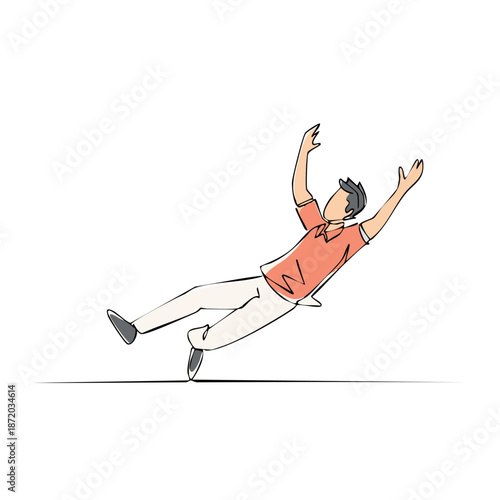 Man Falling or Floating Sketch on White Background, Person in Mid-Air, Reaching with Arms