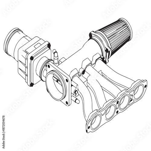 Car engine exhaust system line art drawing