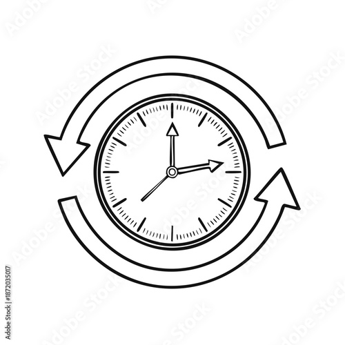 Clock with Circular Arrows Illustrating Time Management Rotation and Time Lapse Concept