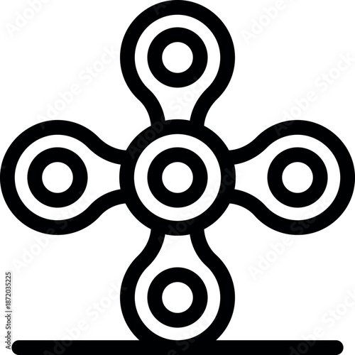 Classic fidget spinner toy icon, balancing on a surface, simple line art design