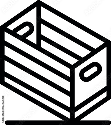 Simple crate made of wooden boards with handles on the sides, isometric projection
