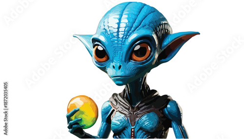 Captivating Blue Alien Holding a Glowing Orb of Mystery.