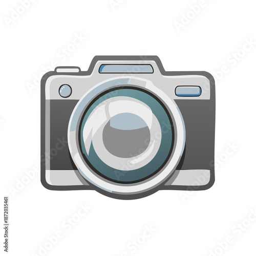 Isolated Camera Icon on White Backdrop, Photo Equipment Cartoon Style Symbol for Photography, Simple Drawing, Rounded Design, Vector Illustration
