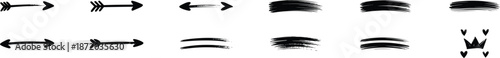 Arrows and equal signs diverse black vector graphics depicting various directional indicators feathered tips double lines and horizontal equivalence symbols.
