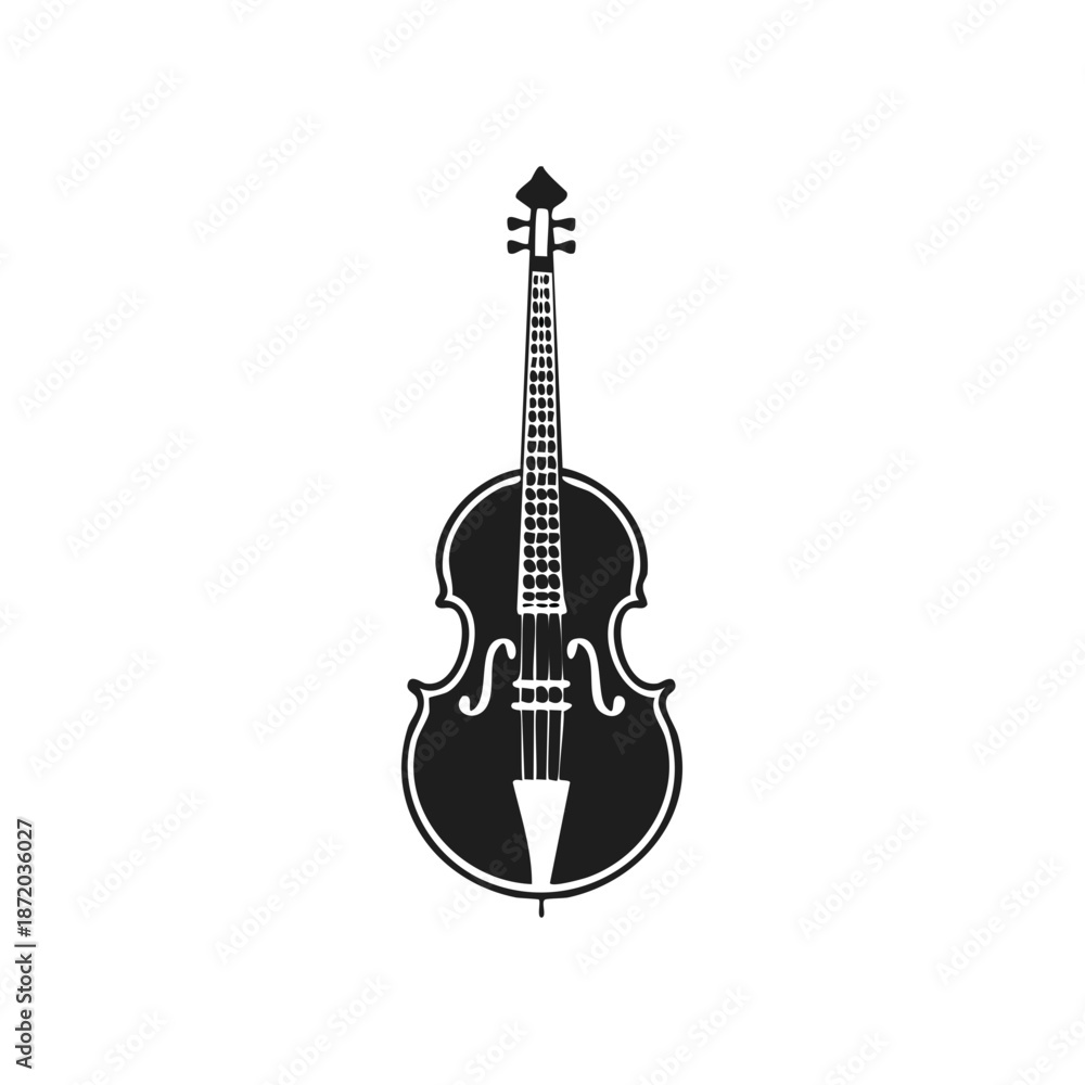 Obraz premium Elegant Silhouette: Stringed Instrument Isolated on White, Musical Design Element for Composers, Performers, and Instrument Enthusiasts