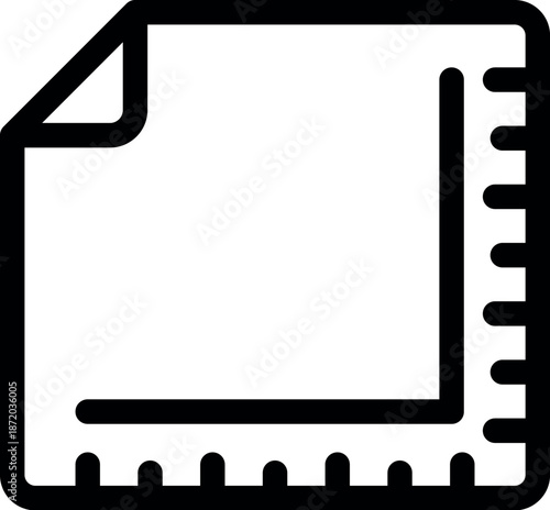 Folded paper sheet with measurement marks along two edges, indicating precise dimensions for accurate design and printing