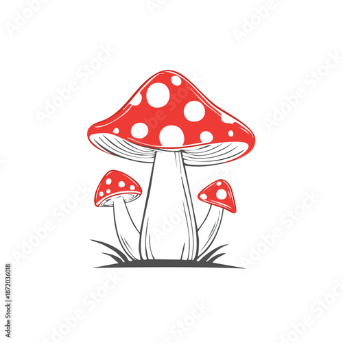 Whimsical Mushrooms with Red Caps Illustration Nature's Bounty Forest Icon