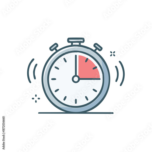 Stopwatch icon with elapsed time, timer counting down, deadline, time passing illustration.