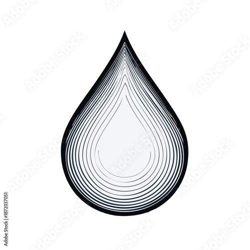Stylized Water Drop Line Art Illustration Isolated on White Background, Environmental Concept Design Graphic