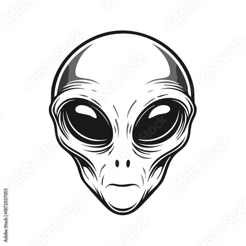 Alien Head Illustration Black and White Extraterrestrial Face Design
