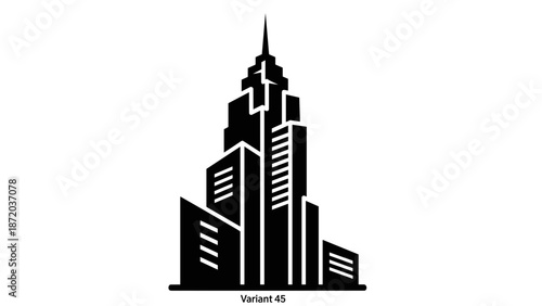 Black Silhouette of Skyscraper Building Illustration.