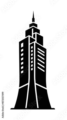 Black Skyscraper Silhouette with Spire.
