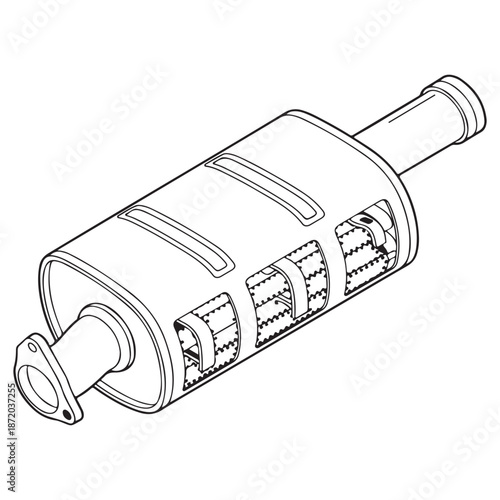 Car engine exhaust technical drawing  