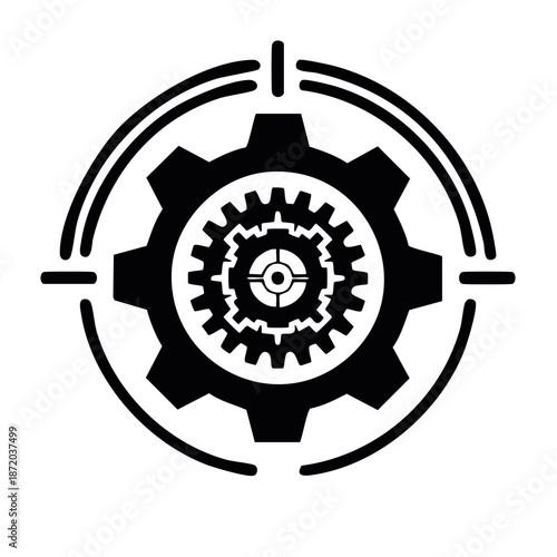 Gear wheel and target aim vector icon represents process automation or precision control technology