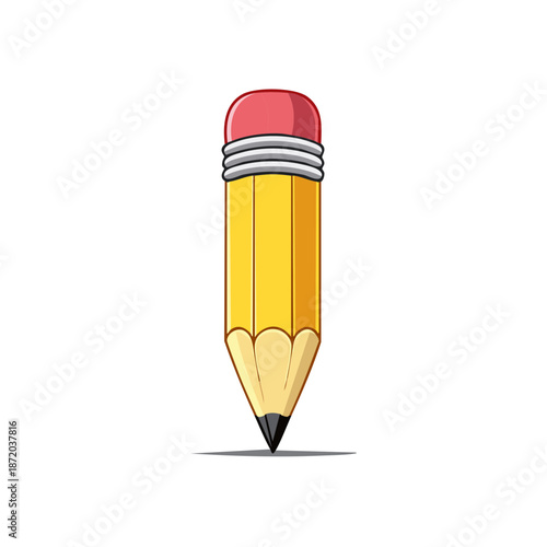 Cartoon yellow pencil with eraser for writing or drawing tool stationery supply object