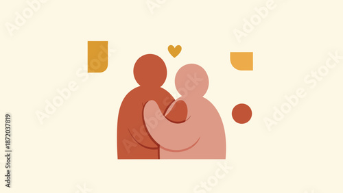 Abstract artistic silhouette of couple embracing warmly illustration