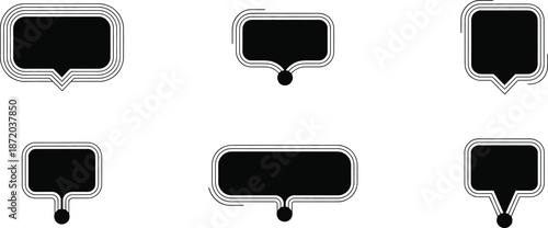 Black Speech Bubble Icons with Gray Outline and Locator Pin Design Set
