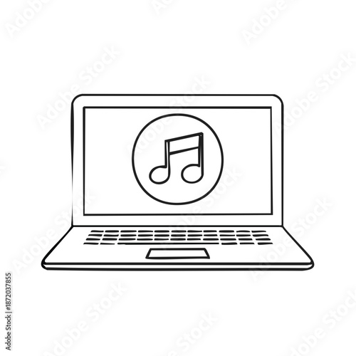 Laptop with Music Note on Screen Computer Musical Symbol Illustration