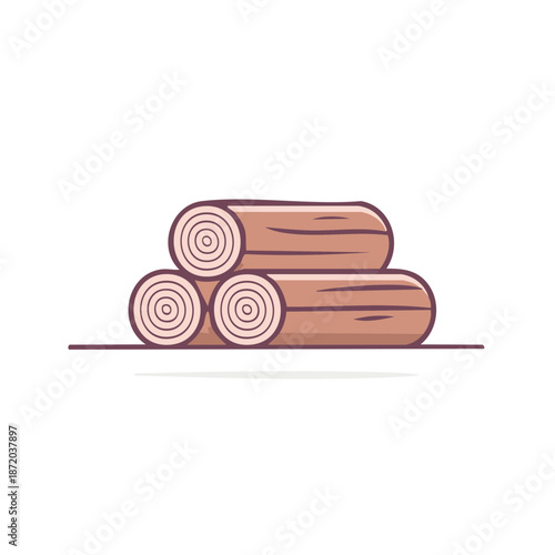 Stack of cut logs illustration in minimalist style, lumber material, firewood, timber industry, renewable energy, forestry management